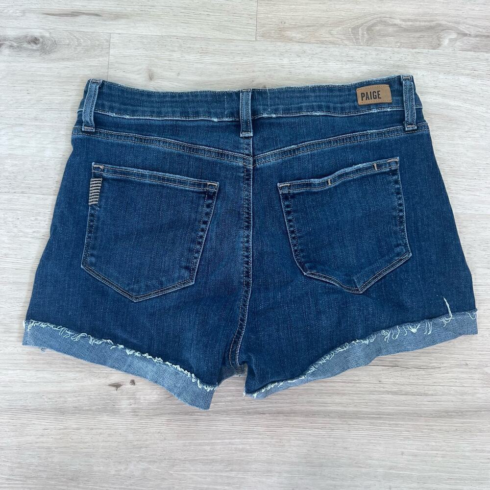PAIGE Denim Jimmy Jimmy Shorts in Dera Distressed Wash Mid Rise Size 28 - Picture 3 of 6